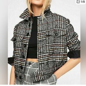Free People Multicolor Plaid Tweed Jacket